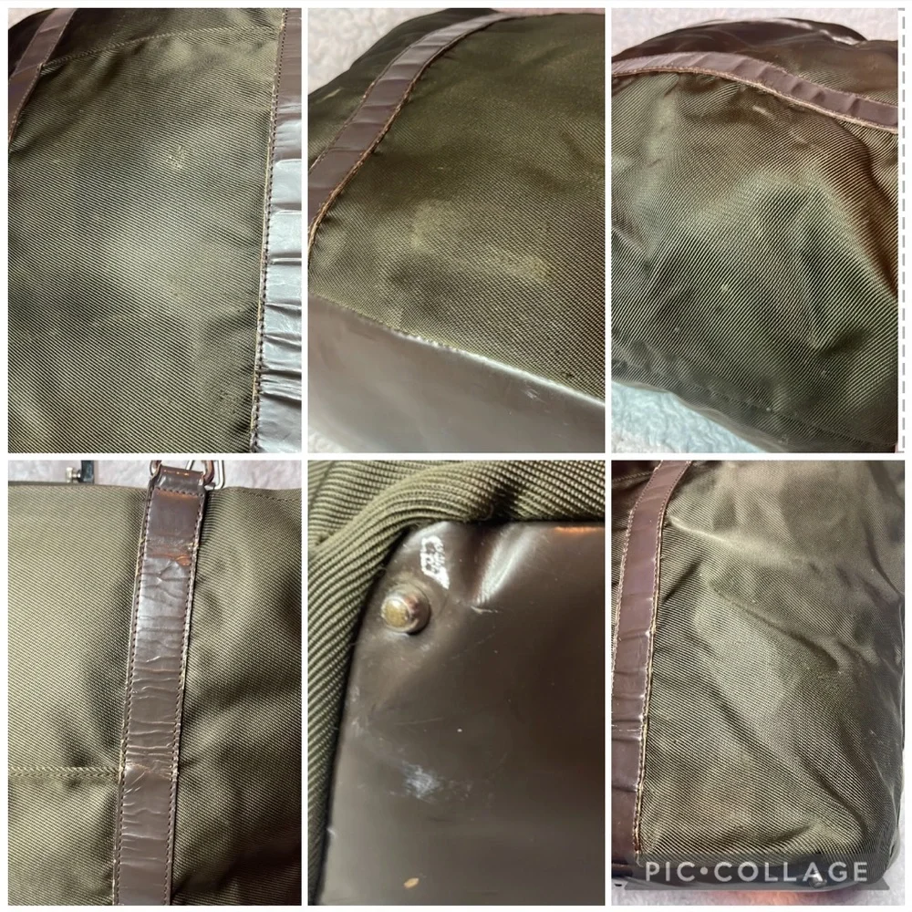 Gucci Vintage Bamboo Handle Nylon Leather Large Shopper Tote Olive Green Brown - Picture 10 of 15